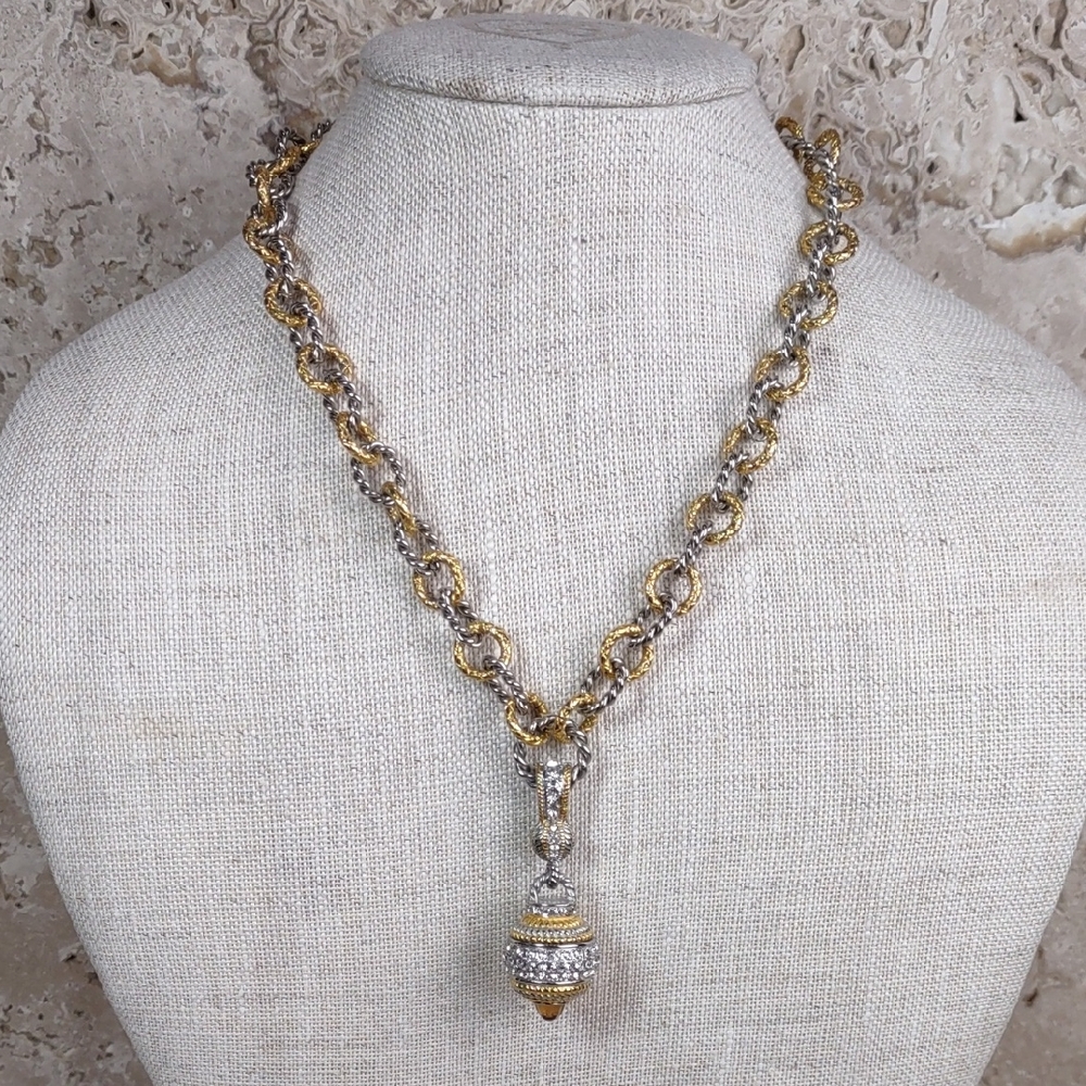 Emma Skye Two-Tone Stainless Steel Textured Link Charm Necklace